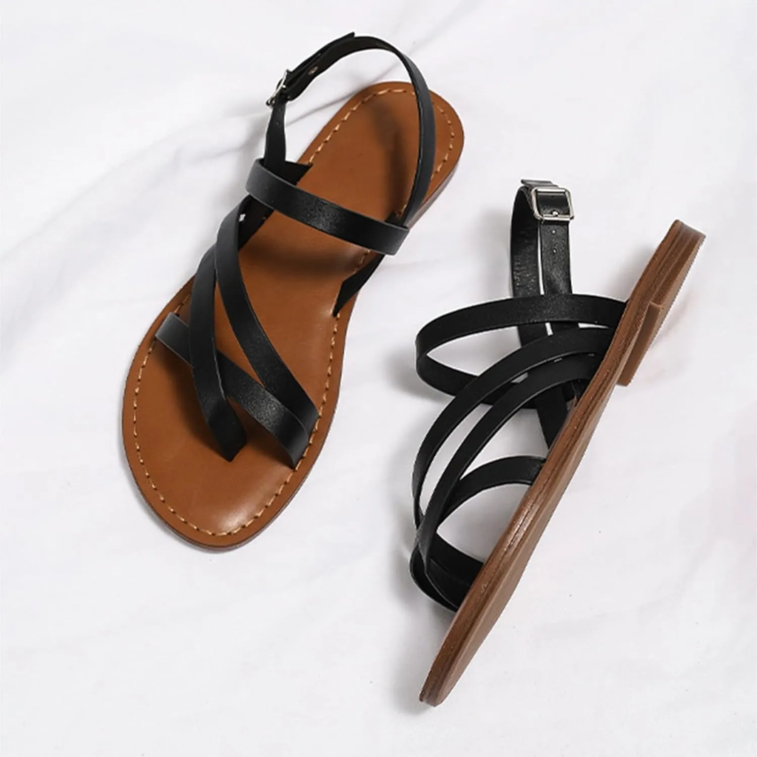 Women's Casual Strappy Sandal,Adjustable Casual Fisherman Open Toe Slingback Ankle Strap Sandals for Beach Travel Walking Daily Day