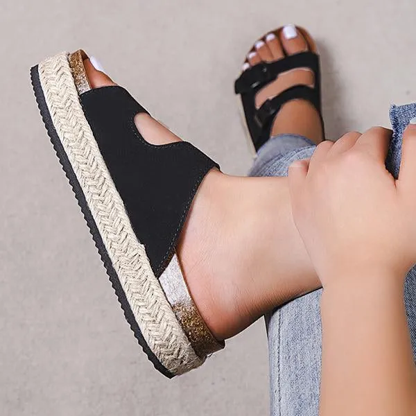Women's Casual Thick-Soled Buckle Espadrille Sandals 65380500S