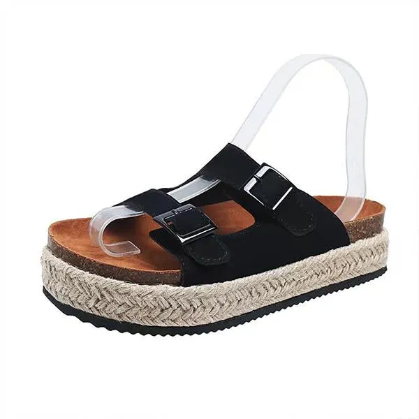 Women's Casual Thick-Soled Buckle Espadrille Sandals 65380500S