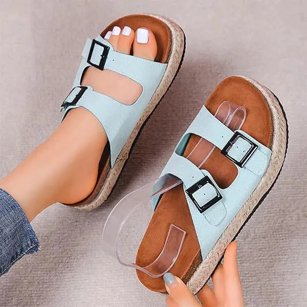 Women's Casual Thick-Soled Buckle Espadrille Sandals 65380500S