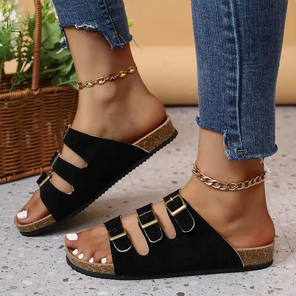 Women's Casual Three Layer Buckle Beach Slippers 91626337S