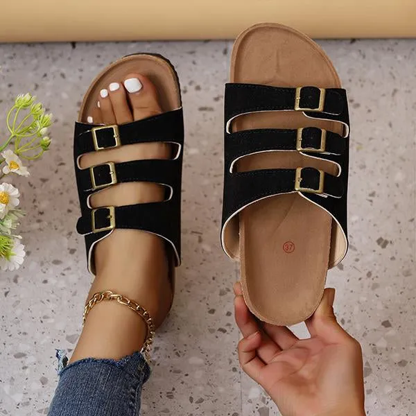 Women's Casual Three Layer Buckle Beach Slippers 91626337S