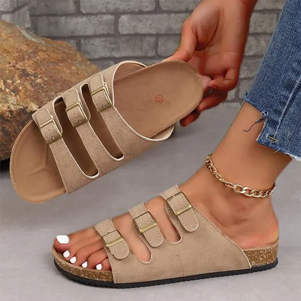 Women's Casual Three Layer Buckle Beach Slippers 91626337S