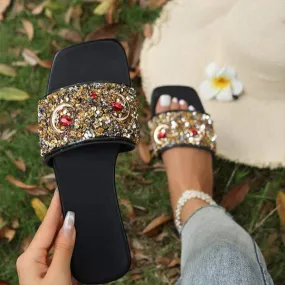 Women's Flat Sandals with Full Rhinestone Embellishments 34810872C
