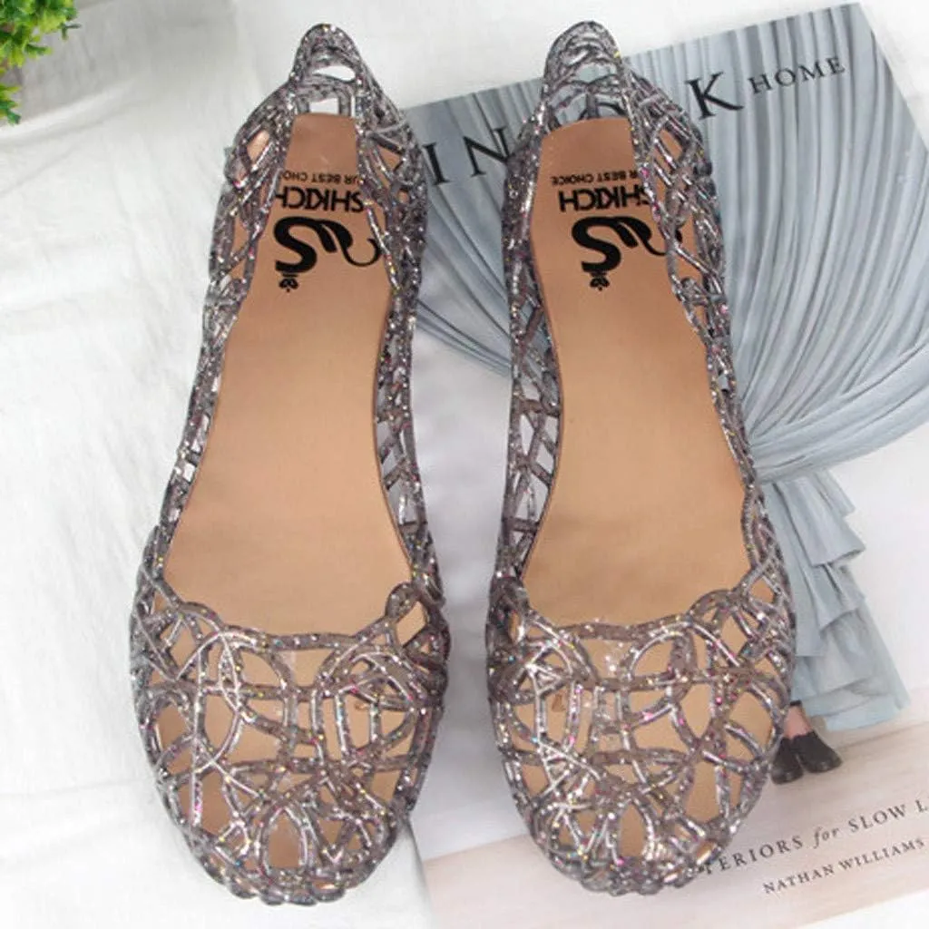 Women's Jelly Ballet Flat Shoes Beach Slip On Jelly Sandals Hollow Out Casual Garden Shoes Sandal for Women Casual Dress