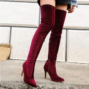 Women's Over-the-Knee Boots with Pointed Toe and Stretchy Fabric 98169640C