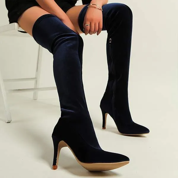 Women's Over-the-Knee Boots with Pointed Toe and Stretchy Fabric 98169640C