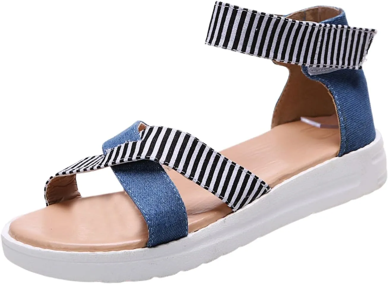 Women's Wedge Sandals Espadrilles Elastic Ankle Stretch Strap Flat Sandals Breathable Open Toe Casual Summer Walking Shoes for All Occasions: Casual, Work, Party