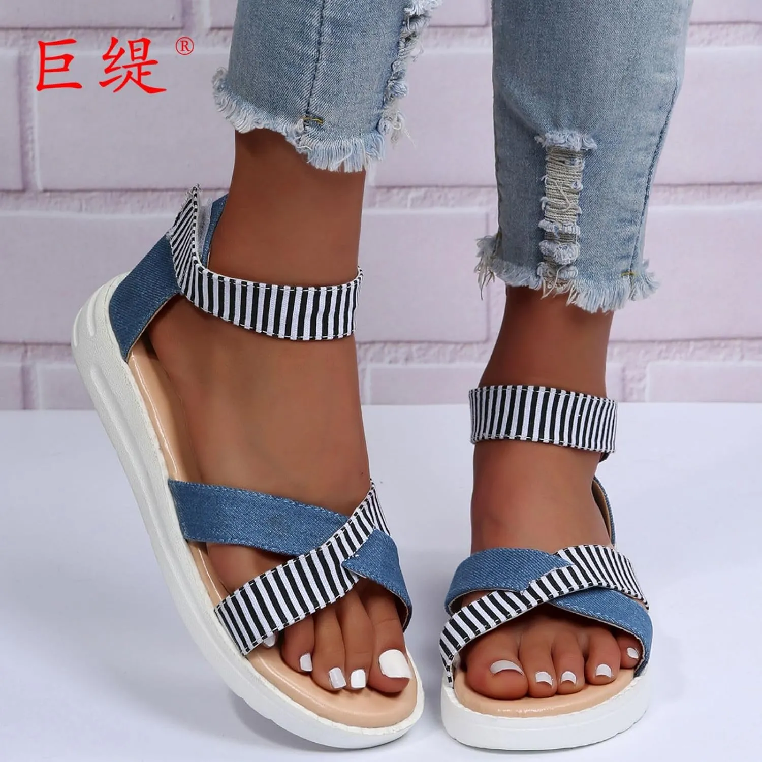 Women's Wedge Sandals Espadrilles Elastic Ankle Stretch Strap Flat Sandals Breathable Open Toe Casual Summer Walking Shoes for All Occasions: Casual, Work, Party