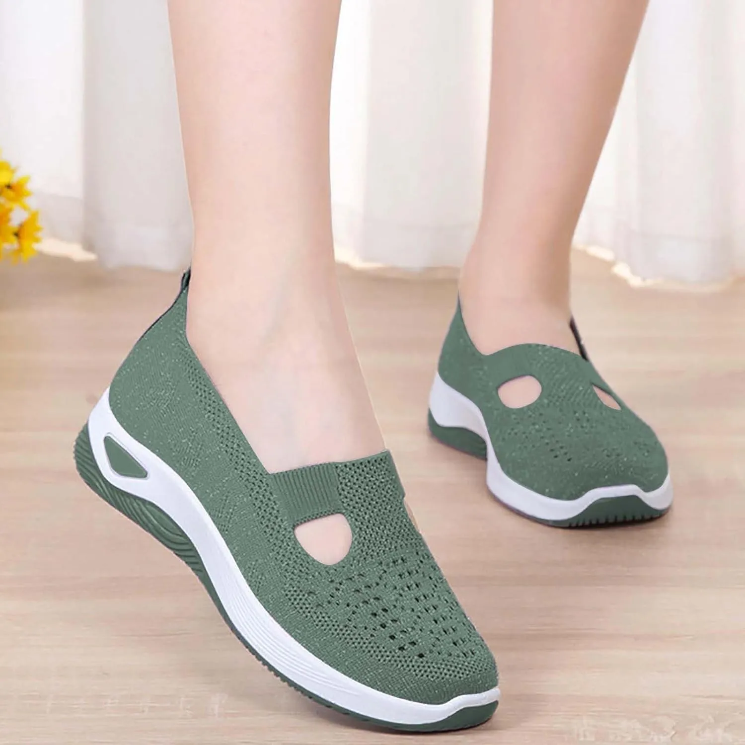 Women's Woven Breathable Soft Sole Shoes Arch Support Knit Upper Stretch Slip on Casual Orthopedic Sneakers Summer