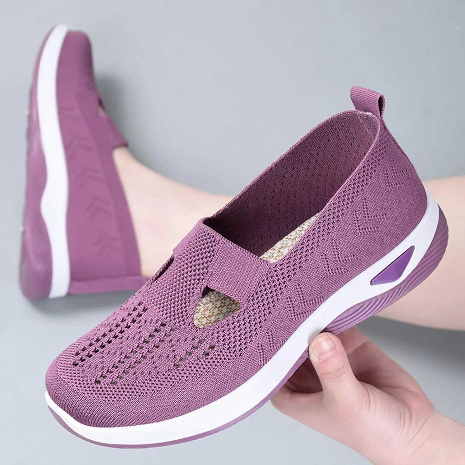 YOLAI Orthowalkway Womens Shoes, Women's Orthopedic Breathable Soft Comfortable Sneakers Arch Support Slip-On Sneakers, Indoor Outdoor Casual All Days Walking Anti-Skid Sports Shoes