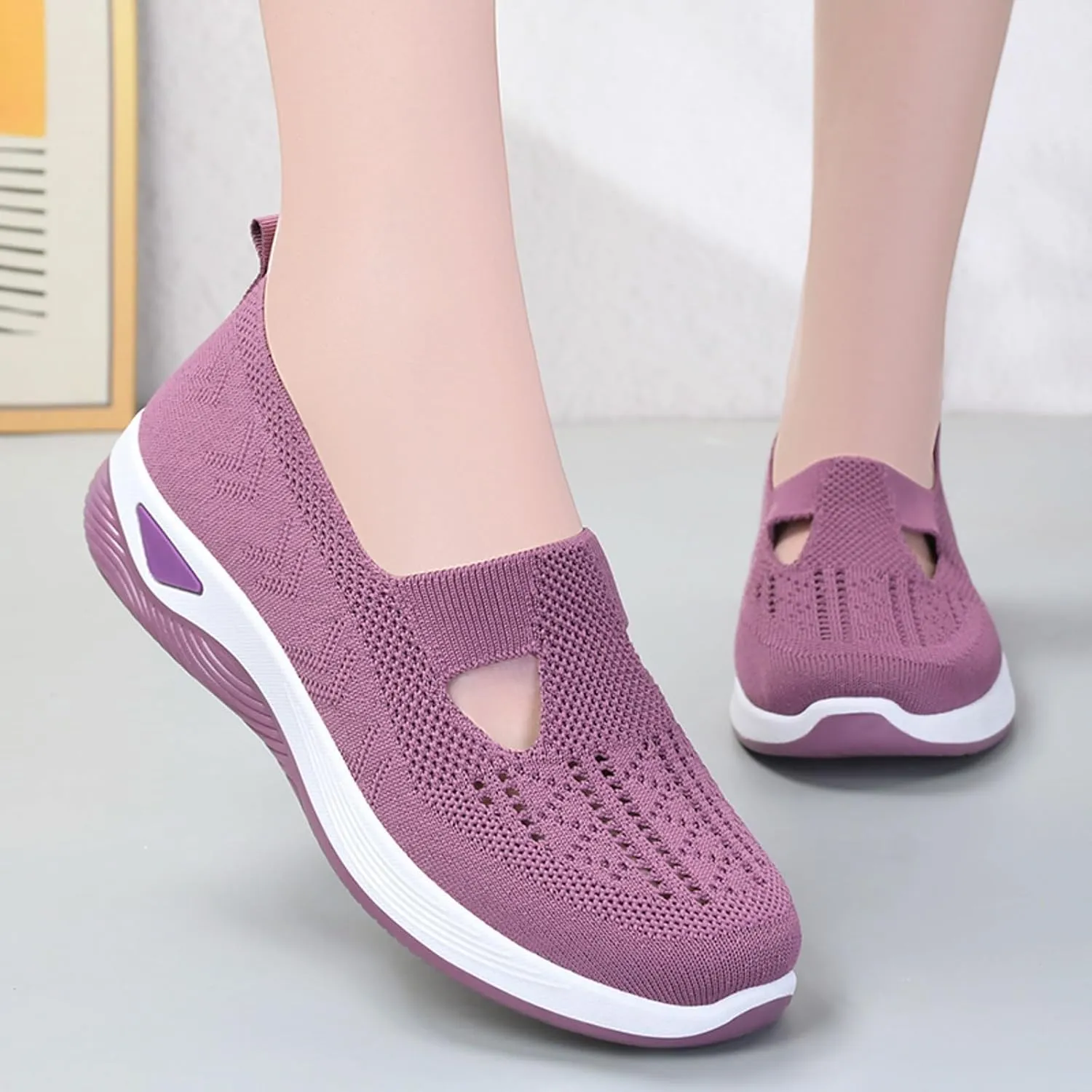 YOLAI Orthowalkway Womens Shoes, Women's Orthopedic Breathable Soft Comfortable Sneakers Arch Support Slip-On Sneakers, Indoor Outdoor Casual All Days Walking Anti-Skid Sports Shoes