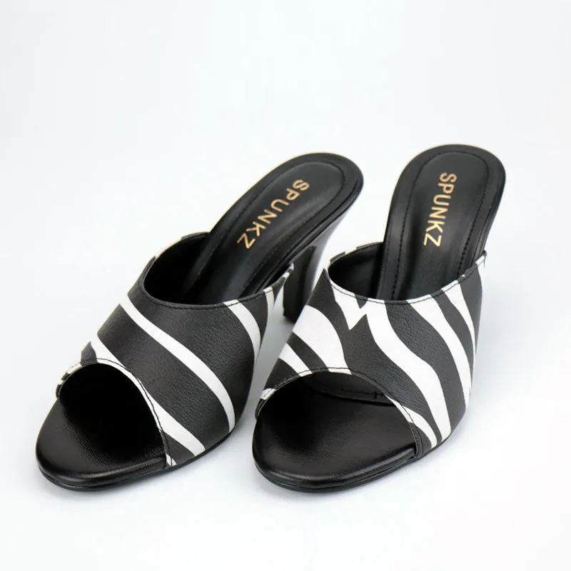 Zebra Heels - Women Chunky Heeled Leather Sandal