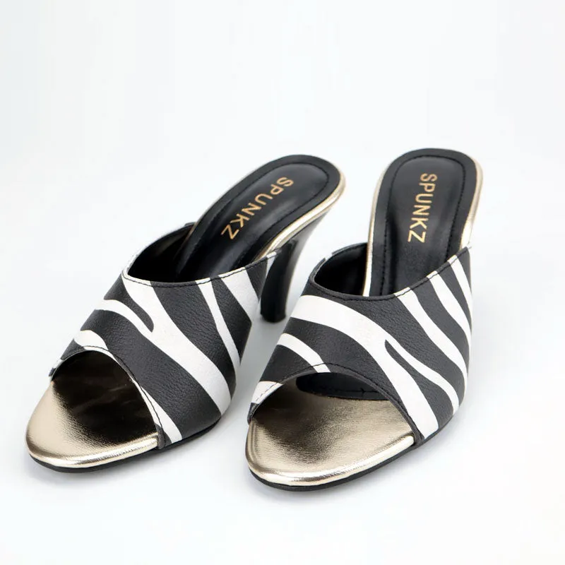 Zebra Heels - Women Chunky Heeled Leather Sandal